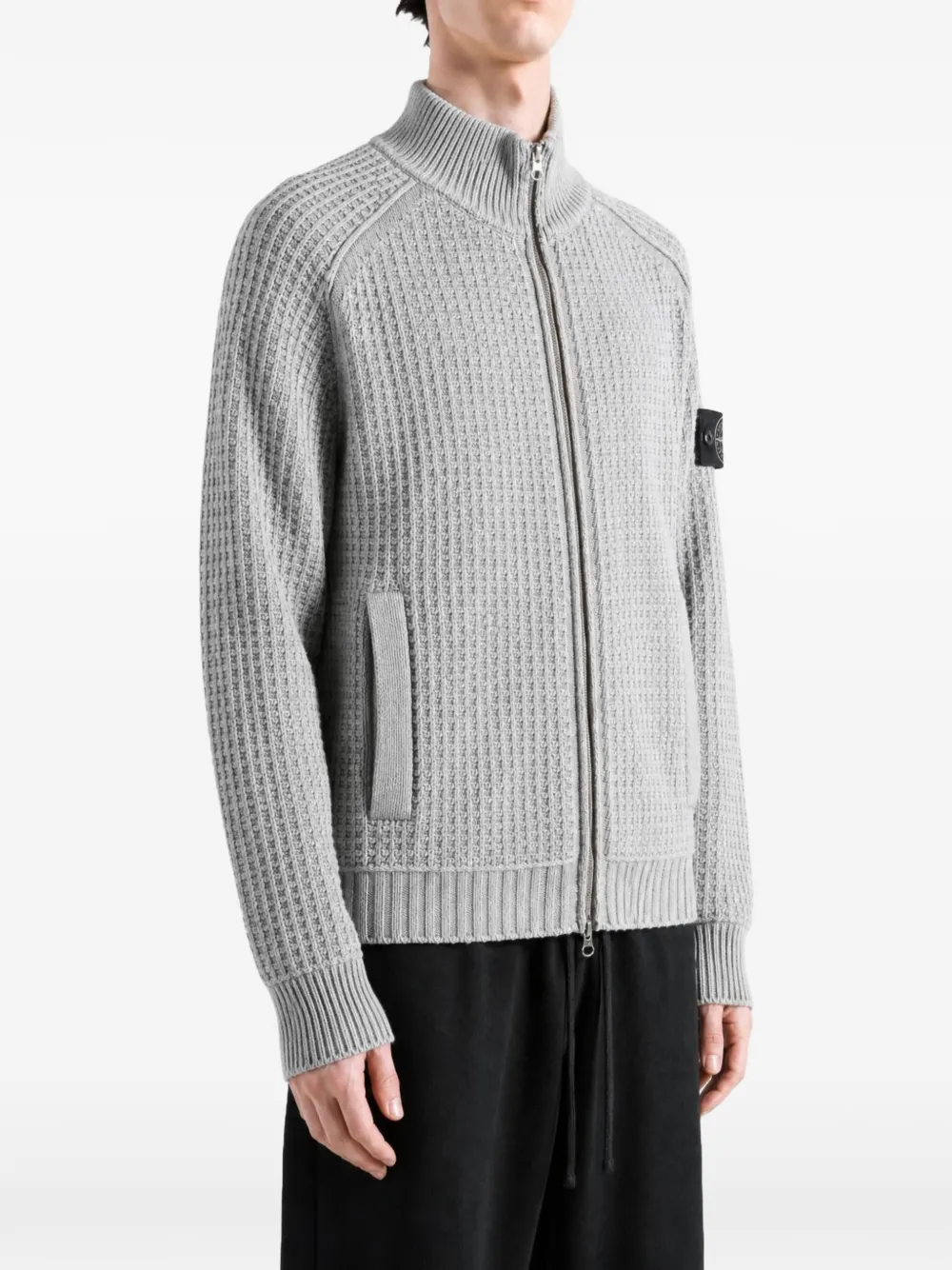 Stone Island 5100034 mineral dyed regenerated-cotton loose-fit zip-up sweater with stand collar Grijs