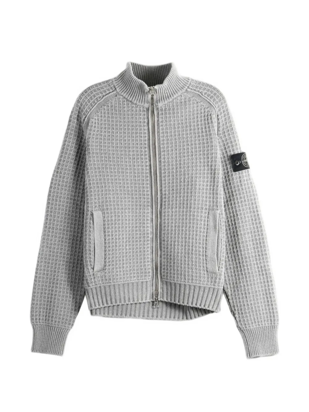 Stone Island 5100034 mineral dyed regenerated-cotton loose-fit zip-up sweater with stand collar Grijs