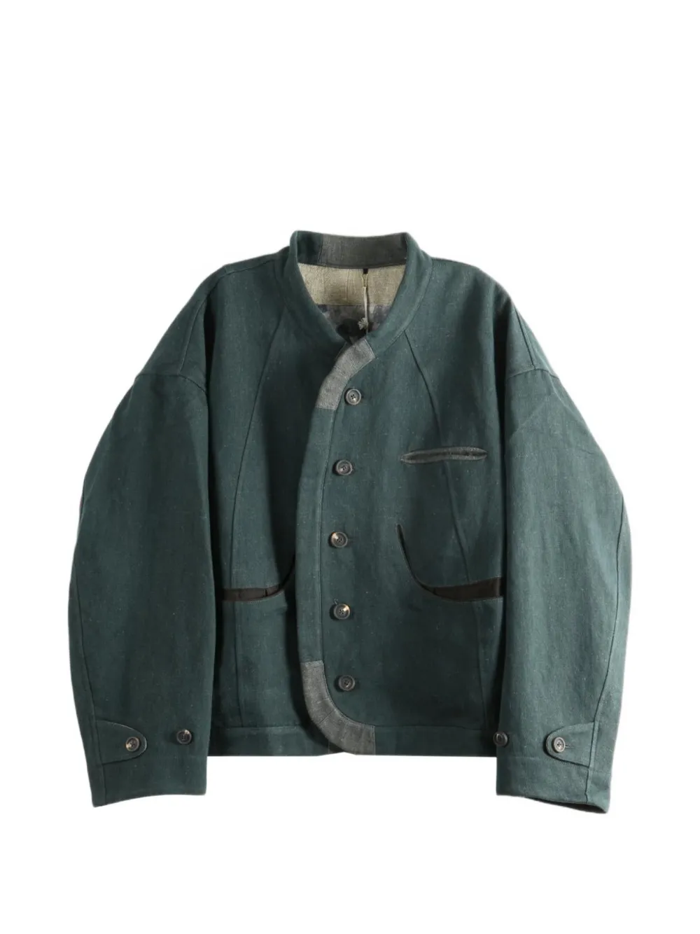 Ziggy Chen contrast-trim panelled denim jacket - Verde