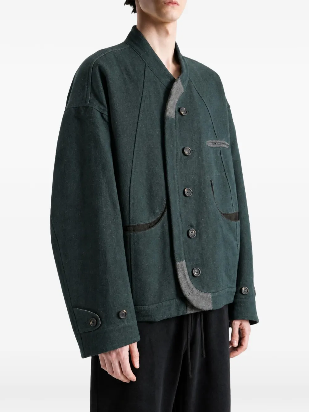 Ziggy Chen Denim jack met contrasterende afwerking en vlakken Groen