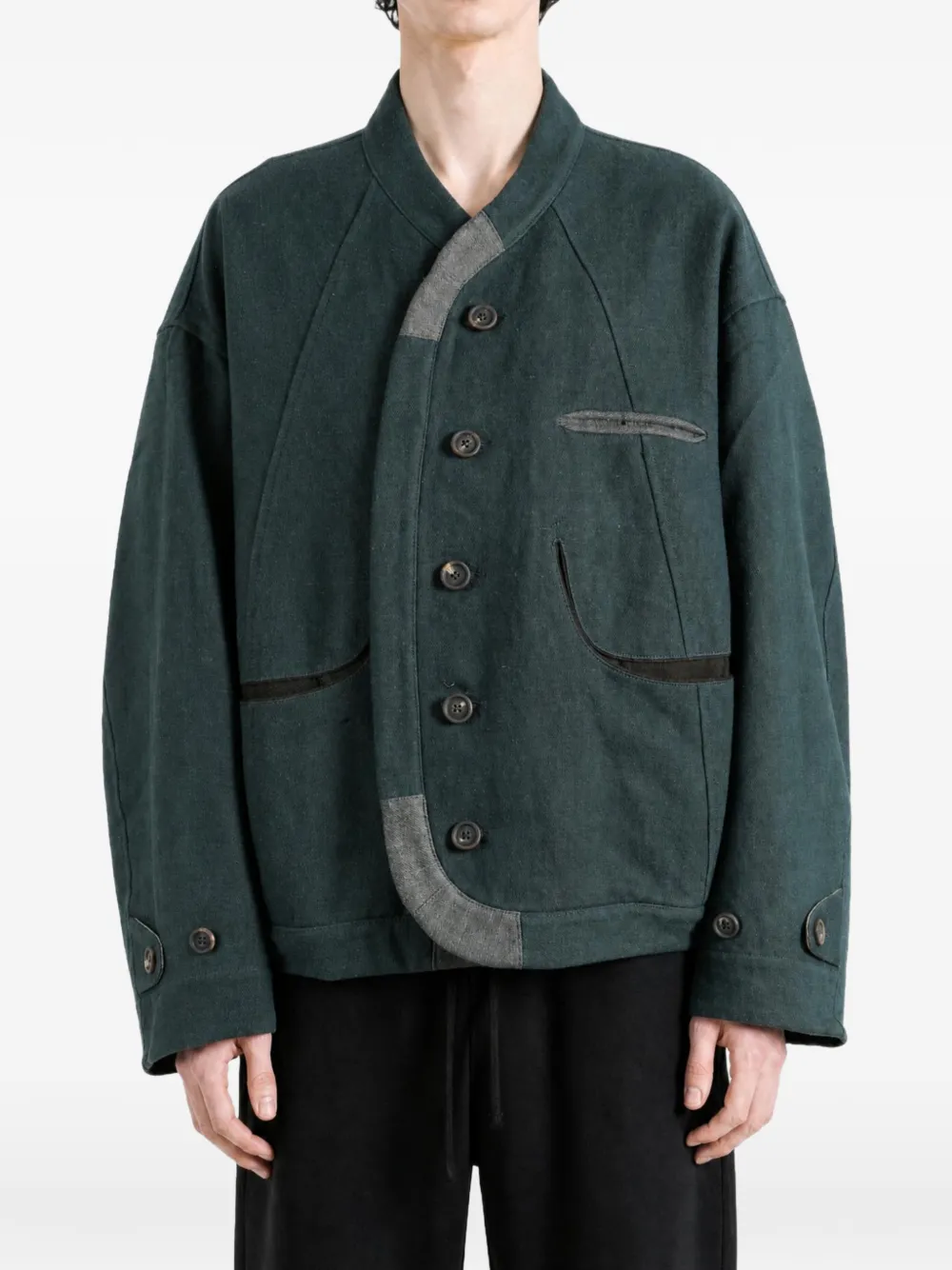 Ziggy Chen Denim jack met contrasterende afwerking en vlakken Groen