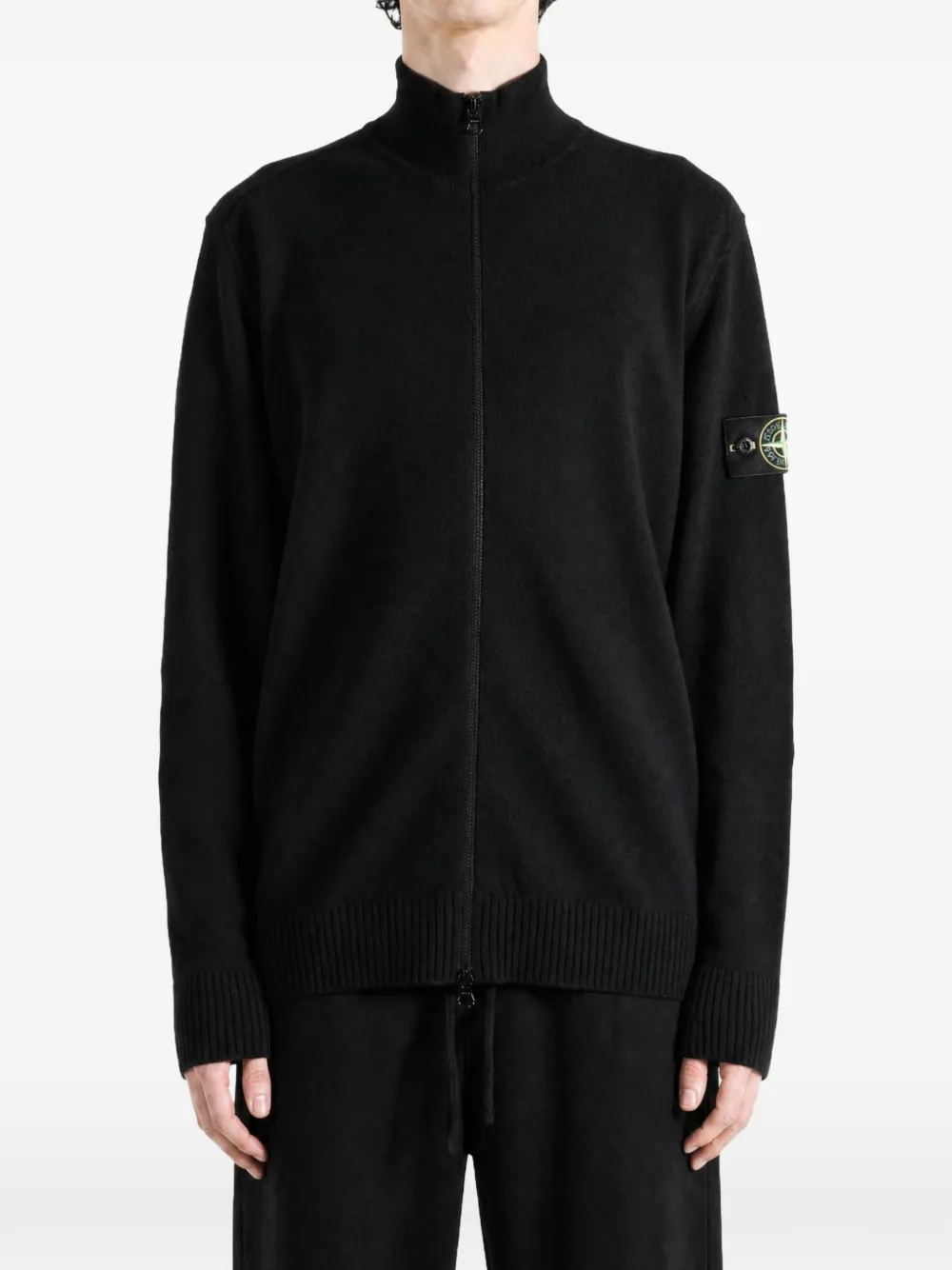 Stone Island logo-patch zip-up cardigan Zwart