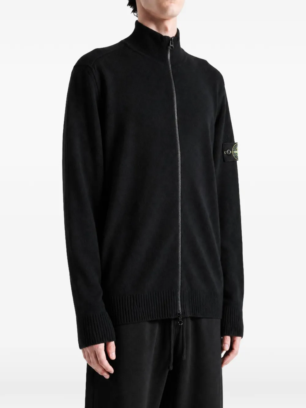 Stone Island logo-patch zip-up cardigan Zwart