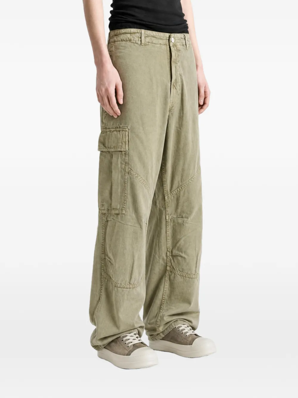 Stone Island 3100038 mineral-dyed-panama cotton loose-fit cargo pants with drawstring cuffs Groen