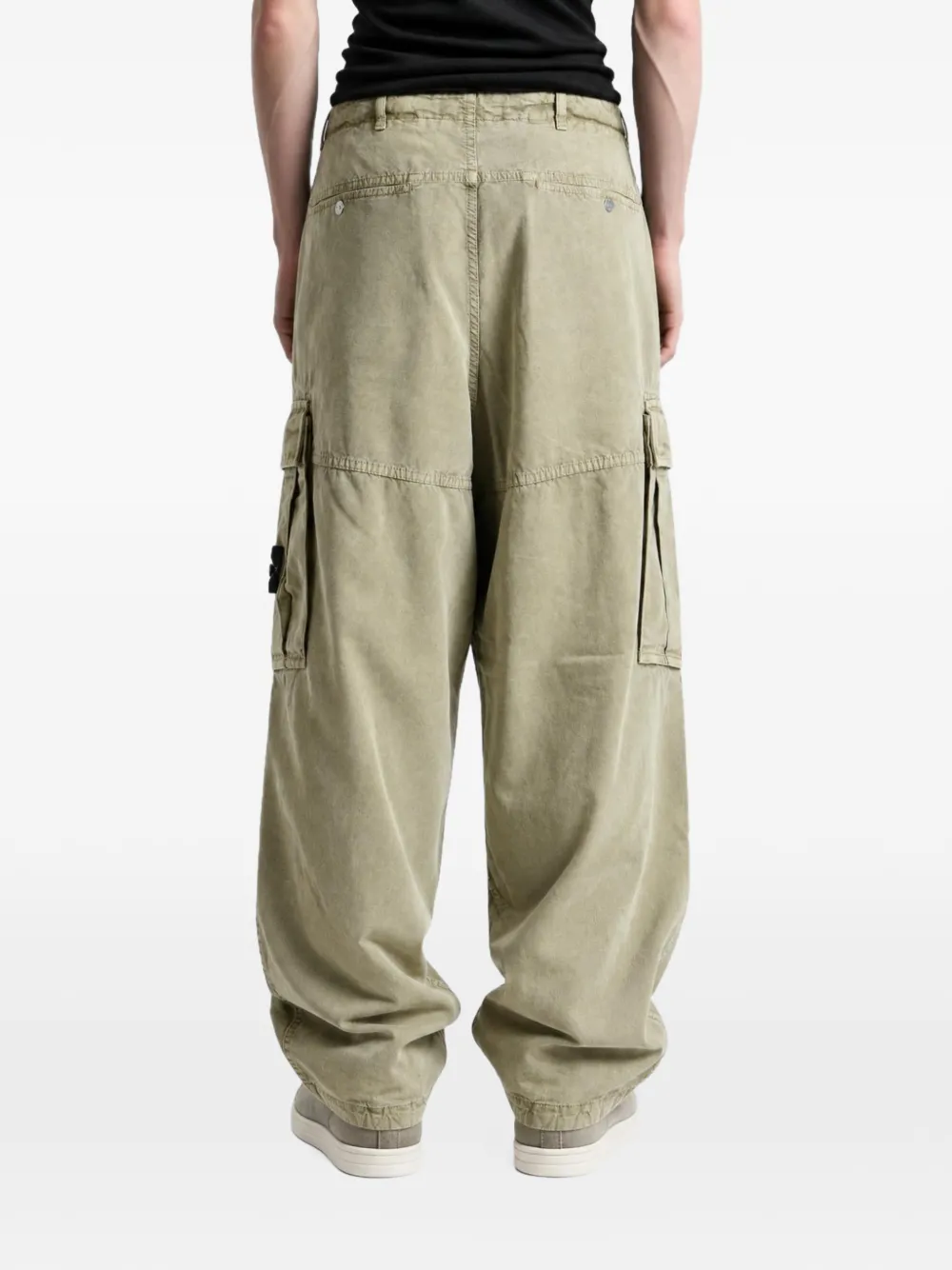 Stone Island 3100038 mineral-dyed-panama cotton loose-fit cargo pants with drawstring cuffs Groen