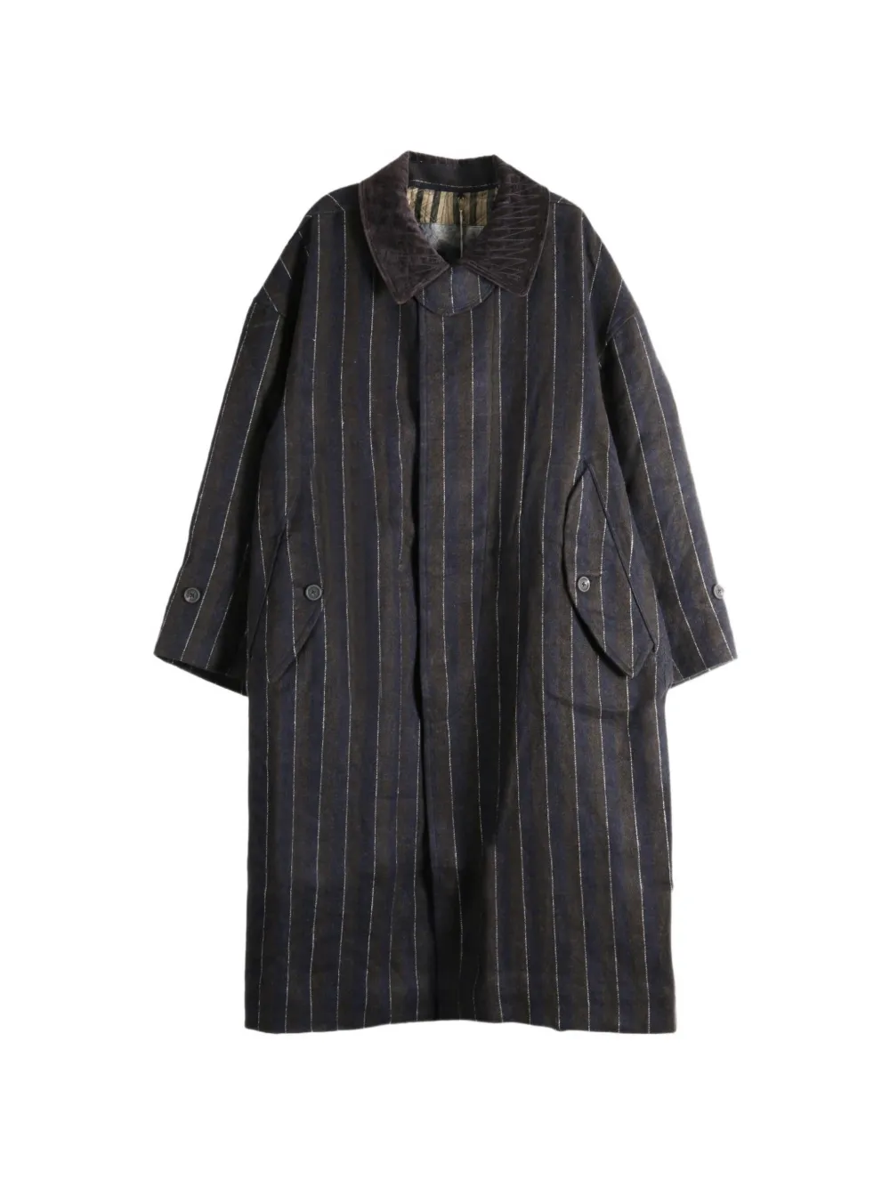 Ziggy Chen pinstripe-pattern corduroy-collar jacket - Blu
