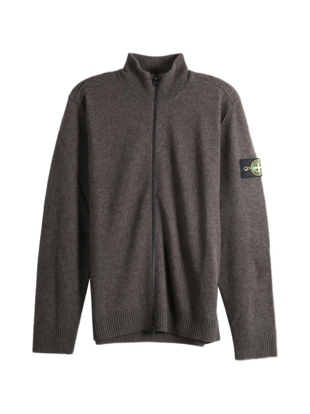Stone Island logo-patch zip-up cardigan - Marrone