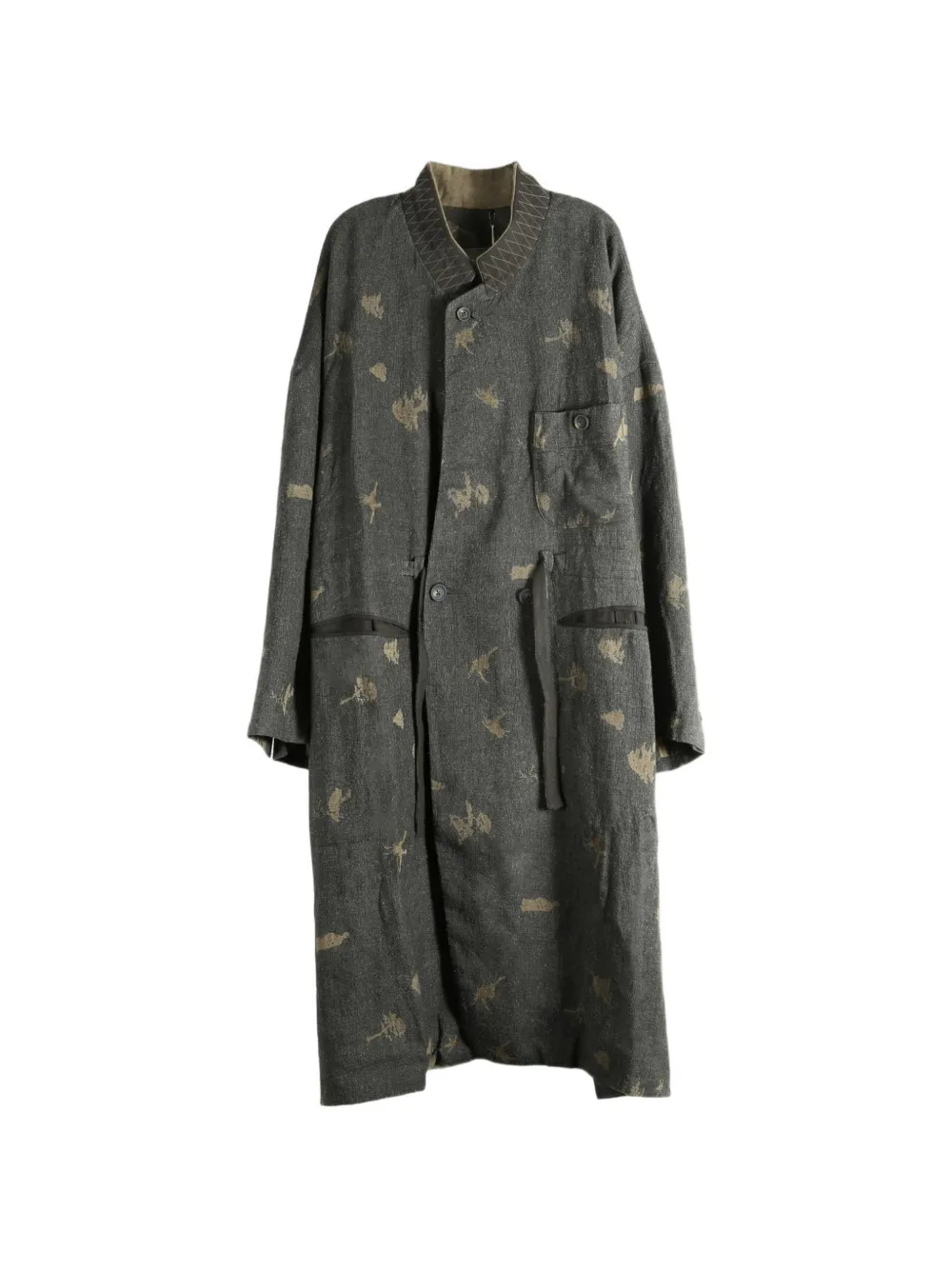 Ziggy Chen graphic-print button-up trench coat - Grigio