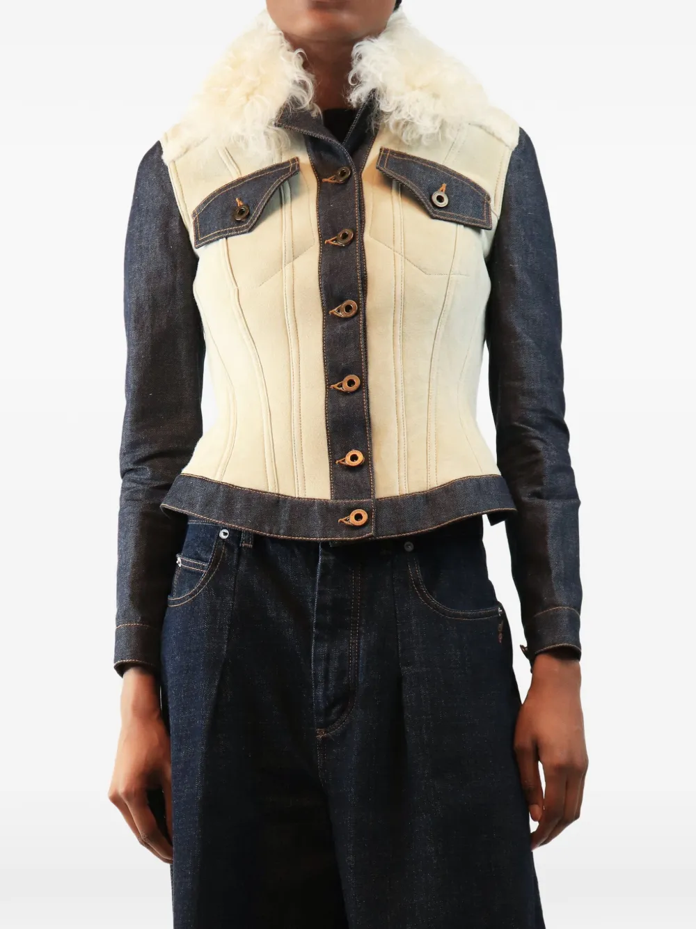 Burberry Pre-Owned shearling-collar denim jacket - Blue