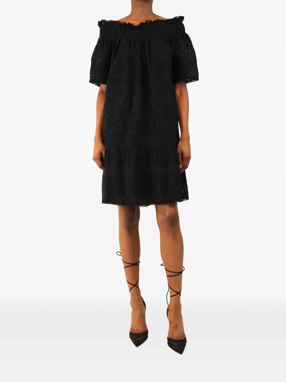 Needle & Thread off-shoulder broderie anglaise mini dress - Blue