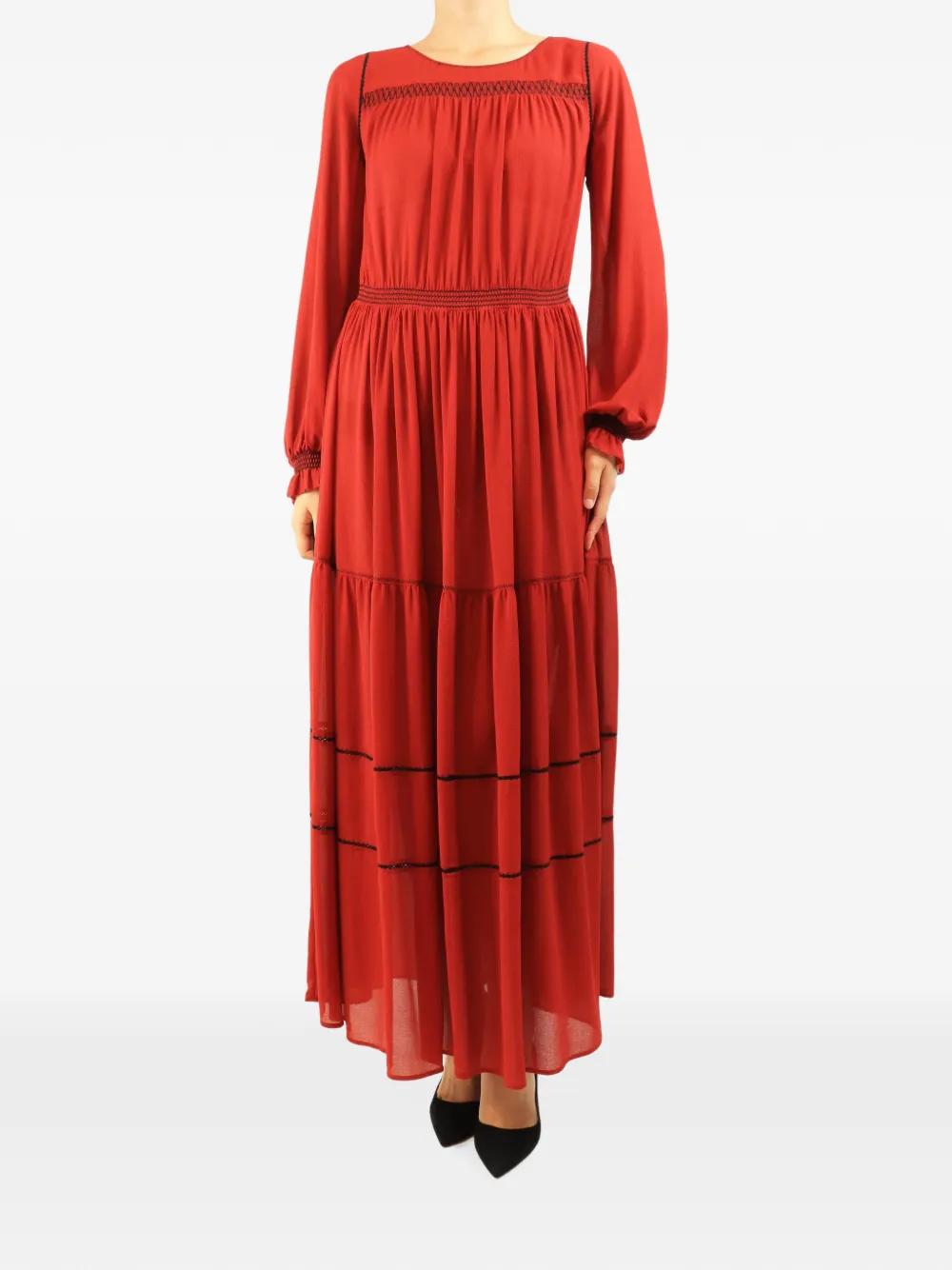 See By Chloé Vintage smocked tiered maxi dress - Rosso