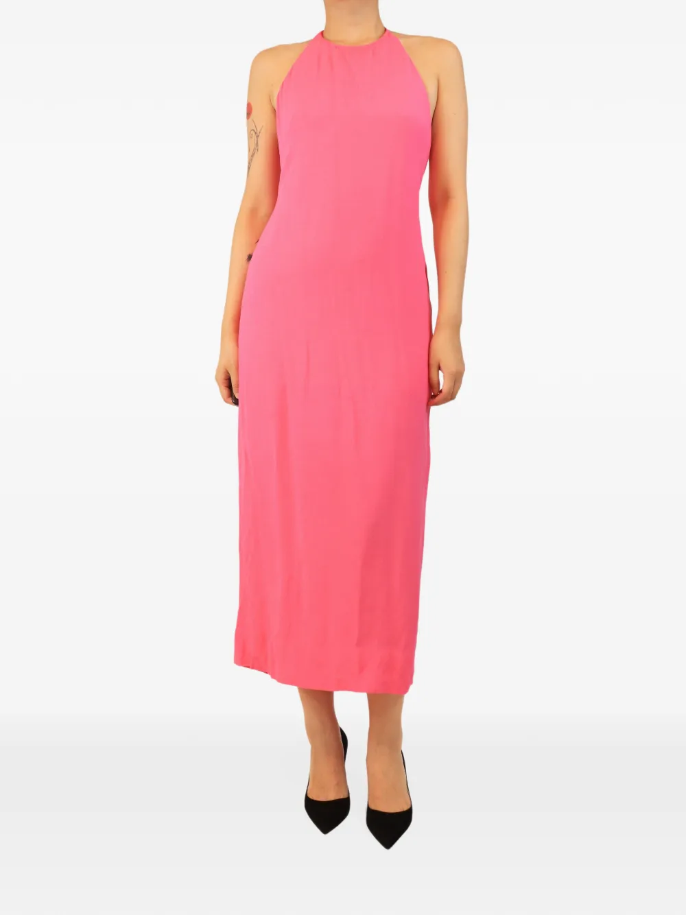 Three Graces halterneck tie-fastening midi dress - Rosa