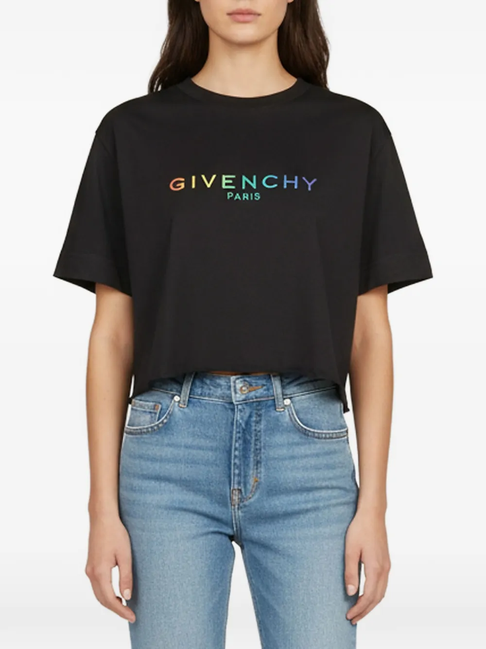 Givenchy Pre-Owned logo-embroidered cropped T-shirt - Nero