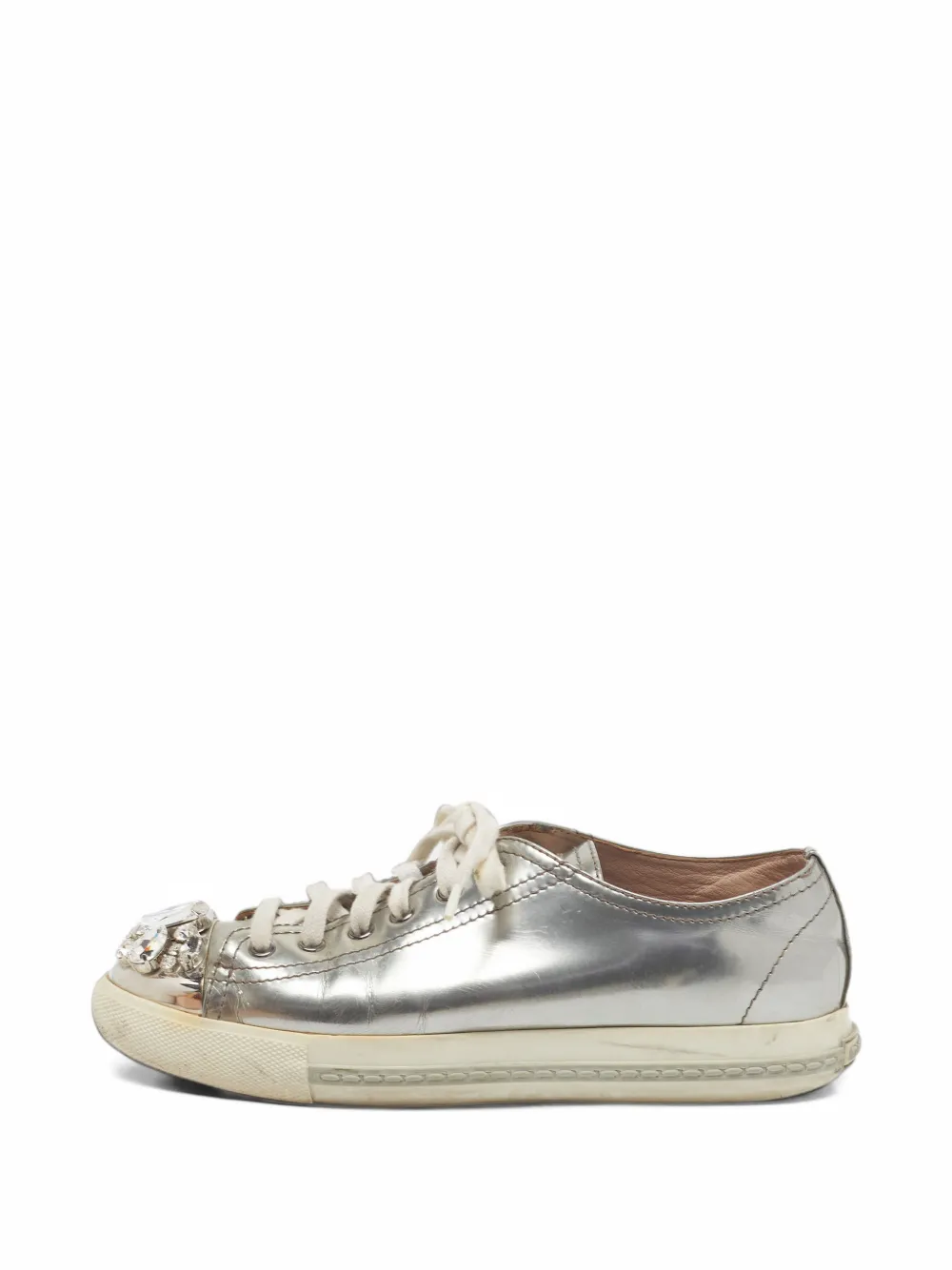 Miu Miu Pre-Owned crystal-embellished leather sneakers - Argento