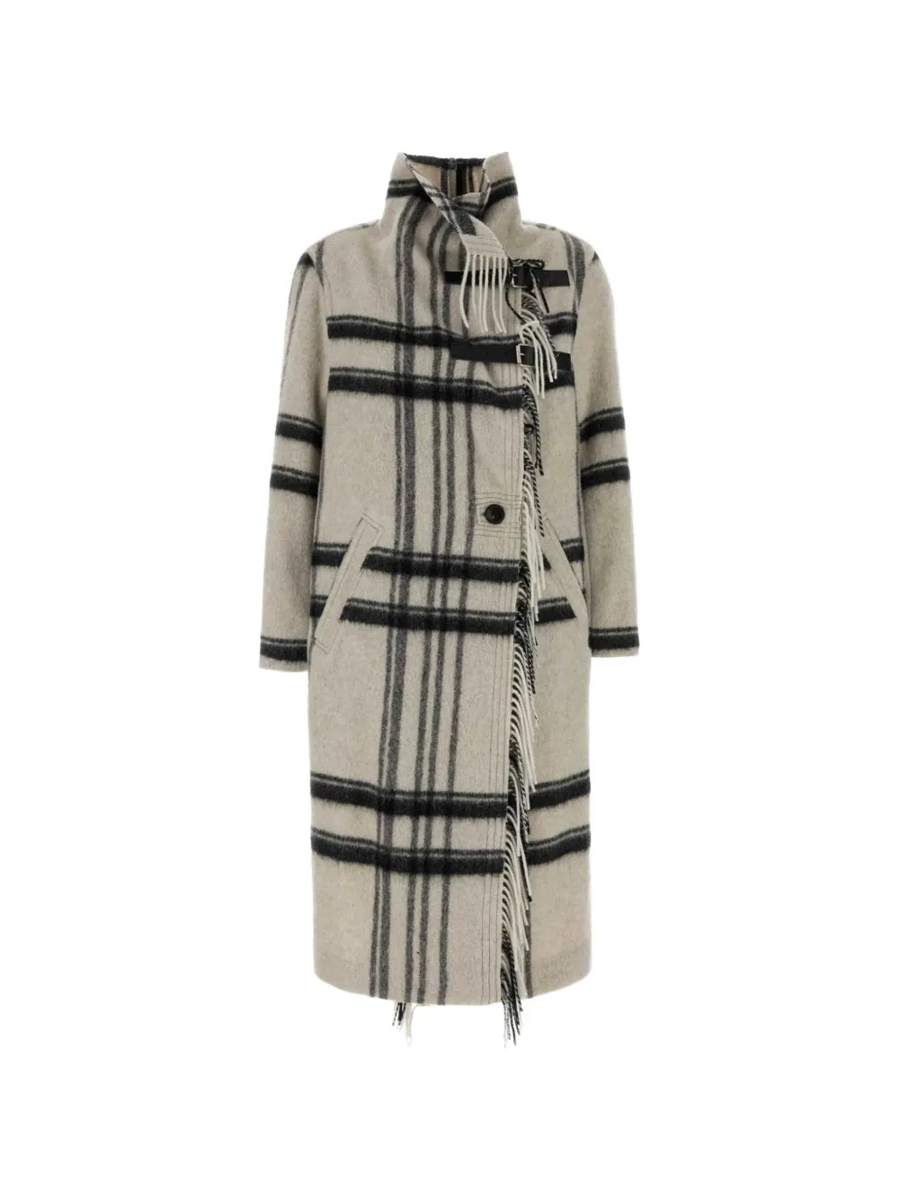 MARANT ÉTOILE Gihan checked fringed coat - Neutrals