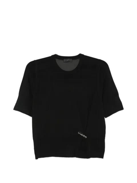 LIU JO short-sleeve crystal-embellished gathered-detail sweater