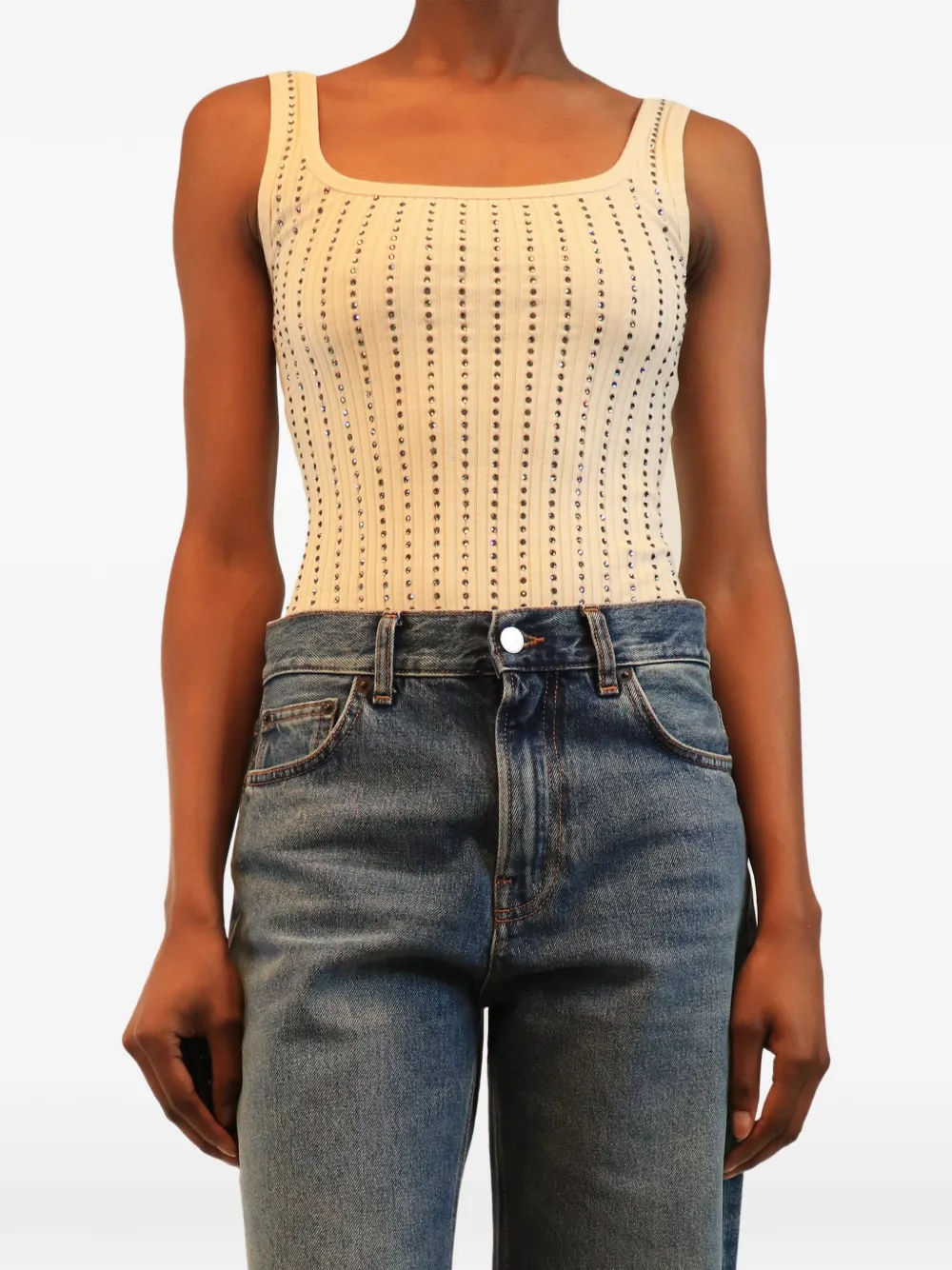 The Attico crystal-embellished bodysuit - Nude