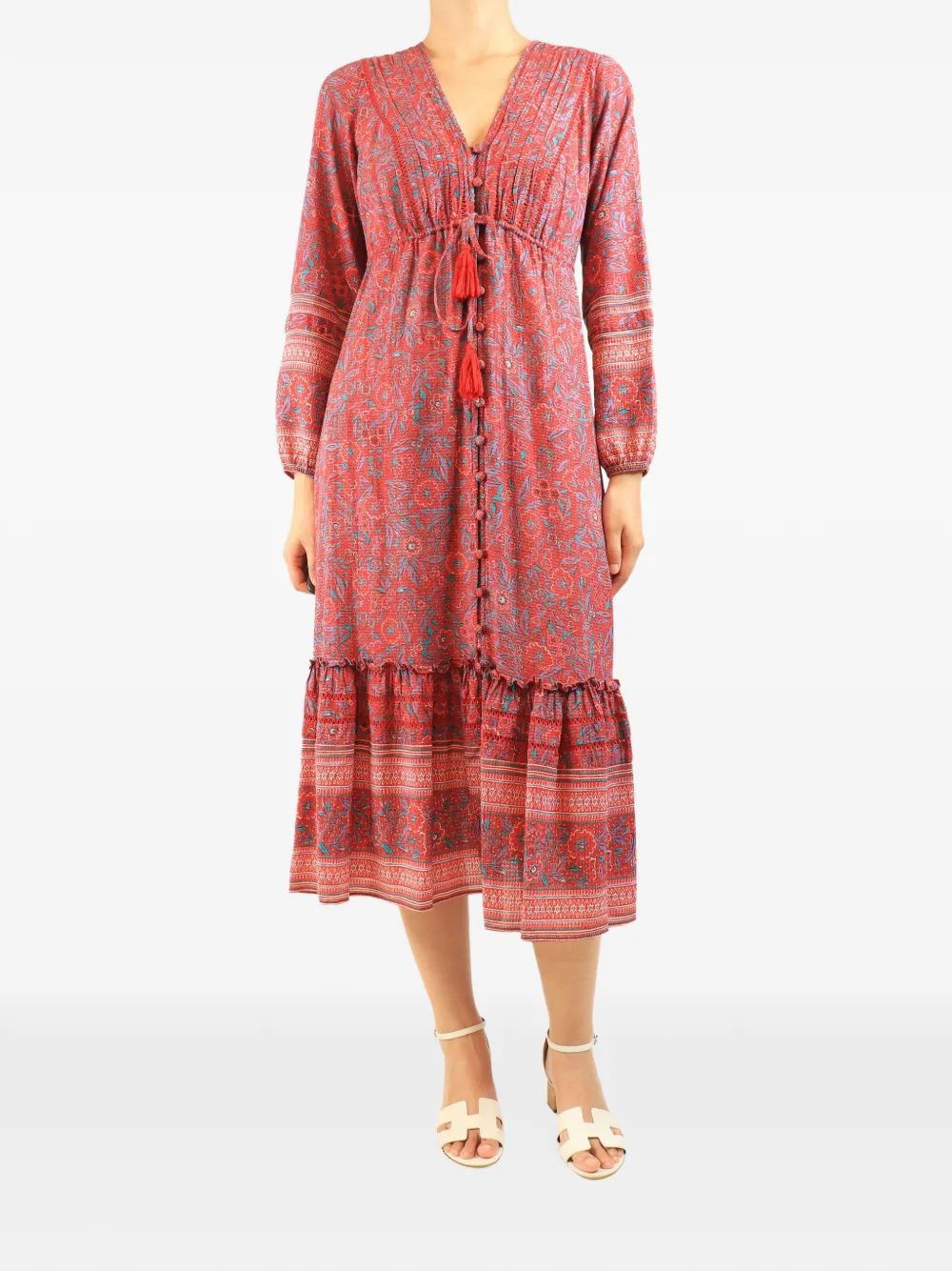 Veronica Beard floral-print tiered midi dress - Rosso