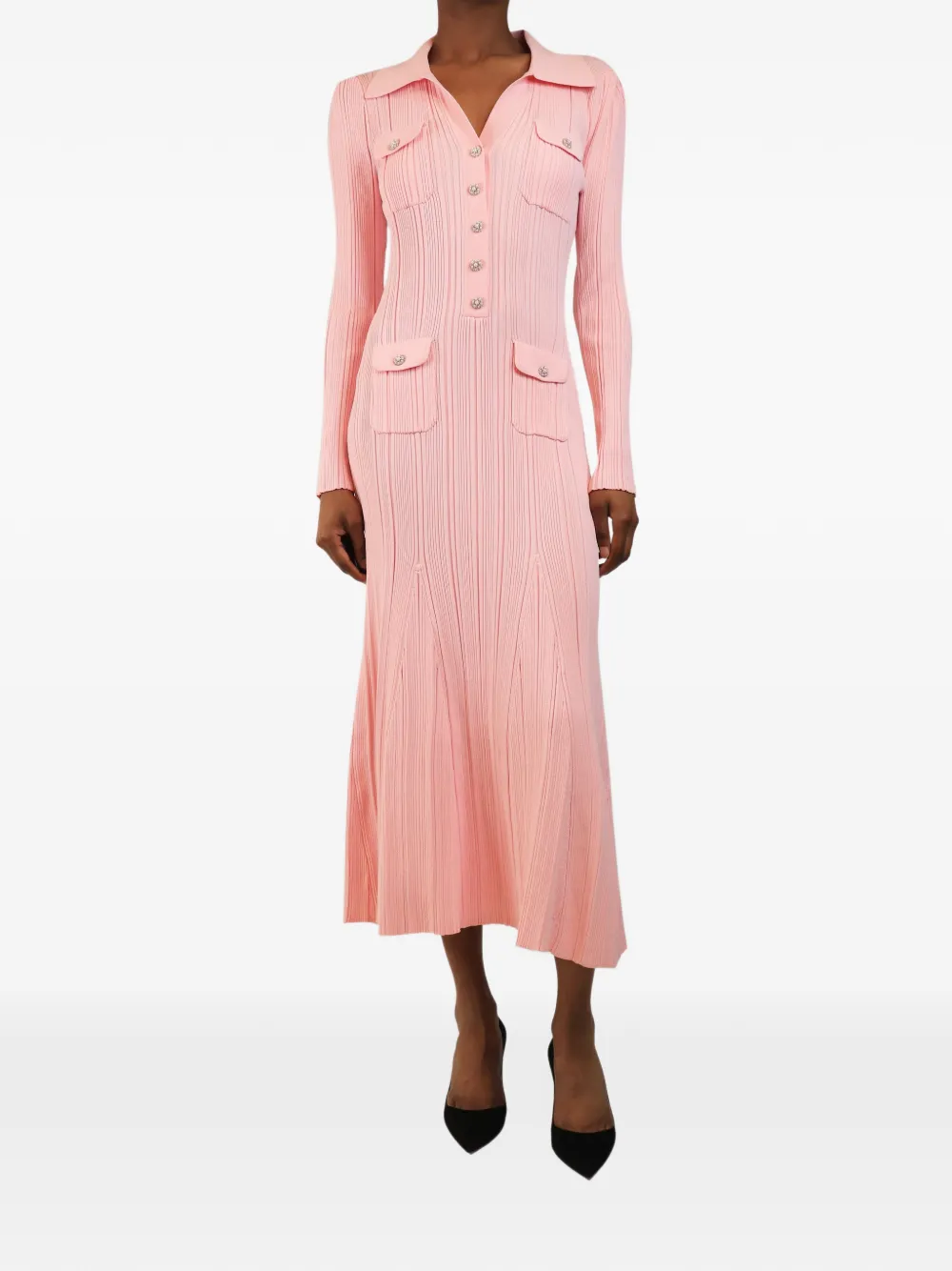 Self-Portrait ribbed-knit midi dress - Rosa