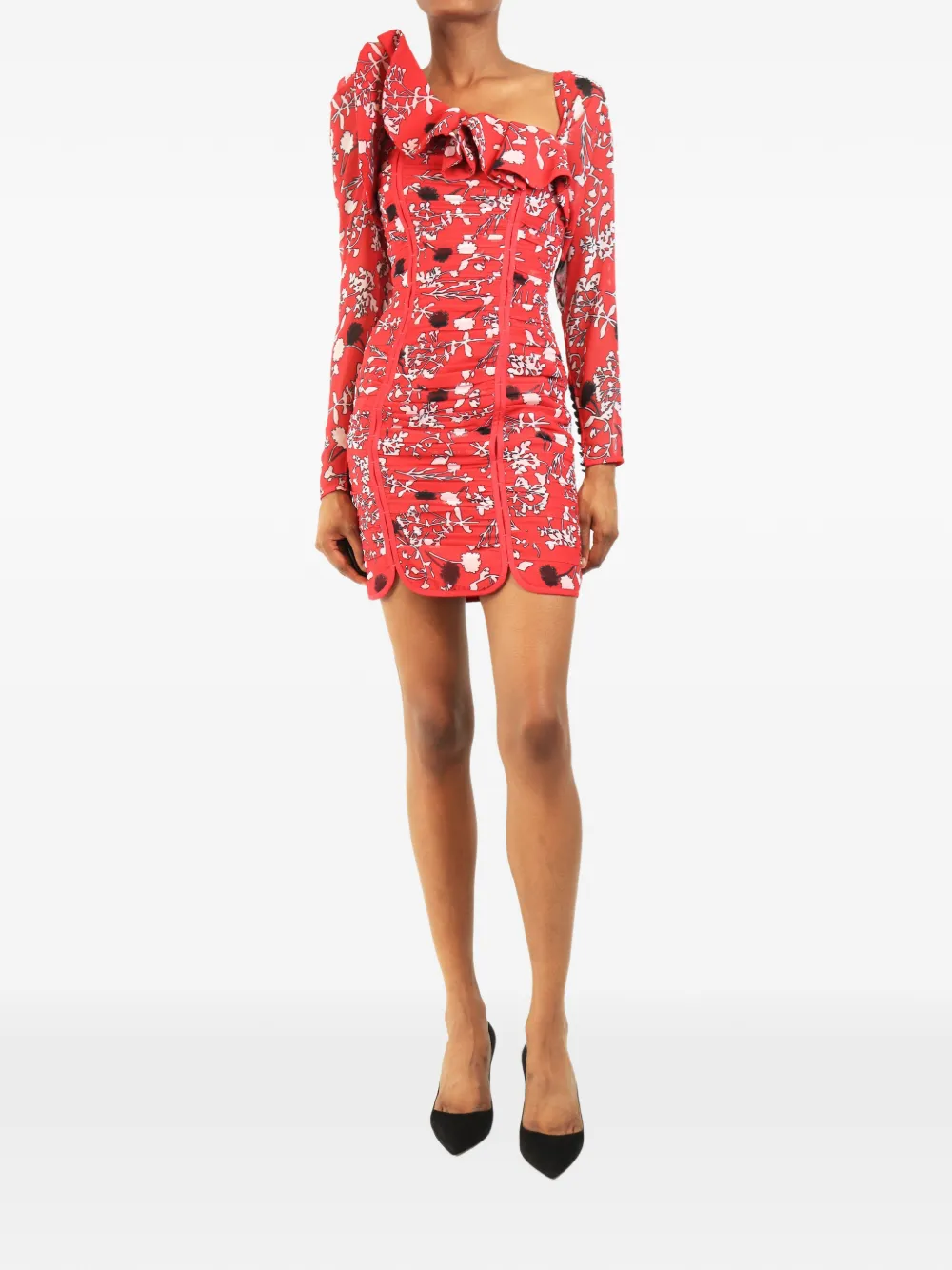 Self-Portrait floral-print ruched mini dress - Rosa