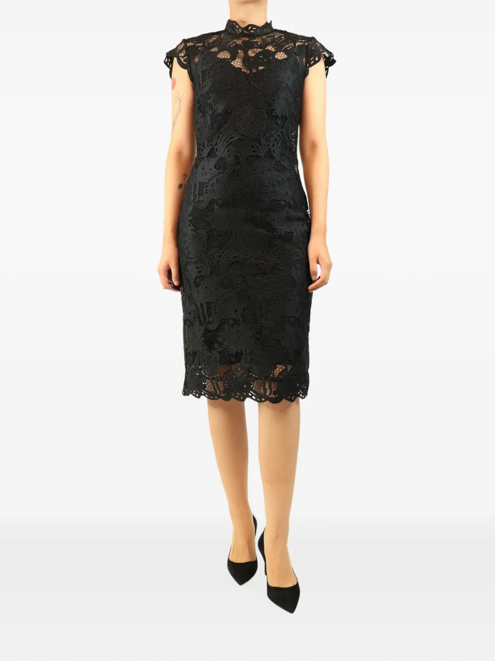 STAUD lace-detali short-sleeve midi dress - Nero