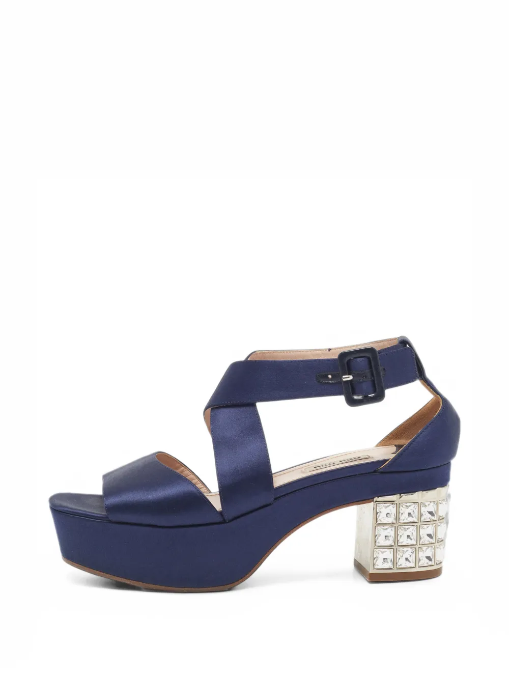 Miu Miu Pre-Owned crystal-embellished block-heel sandals - Blu