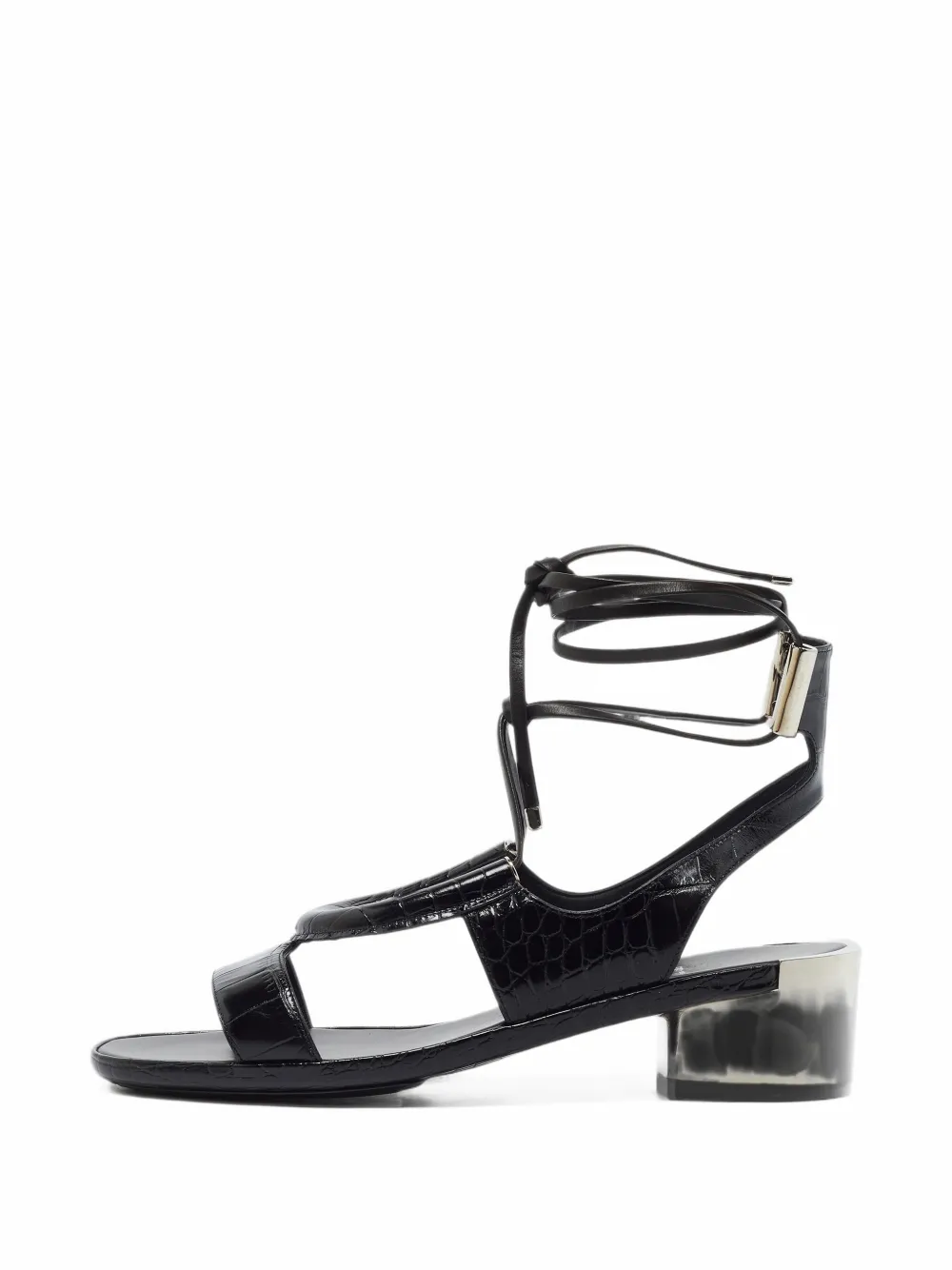 Ferragamo Pre-Owned Glorja croc-embossed ankle-wrap sandals - Nero