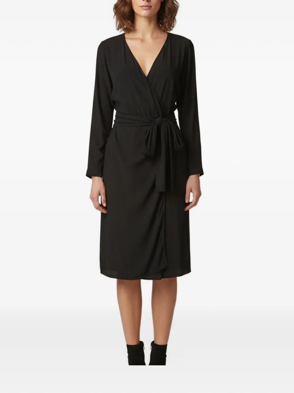SANDRO tie-waist wrap midi dress - Nero