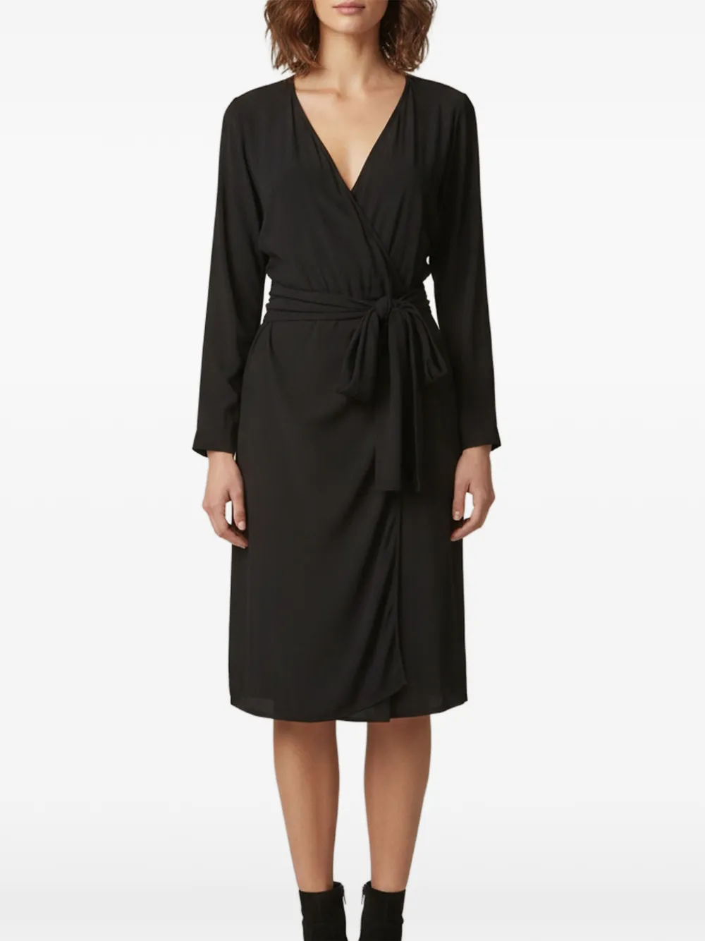 SANDRO tie-waist wrap midi dress - Nero