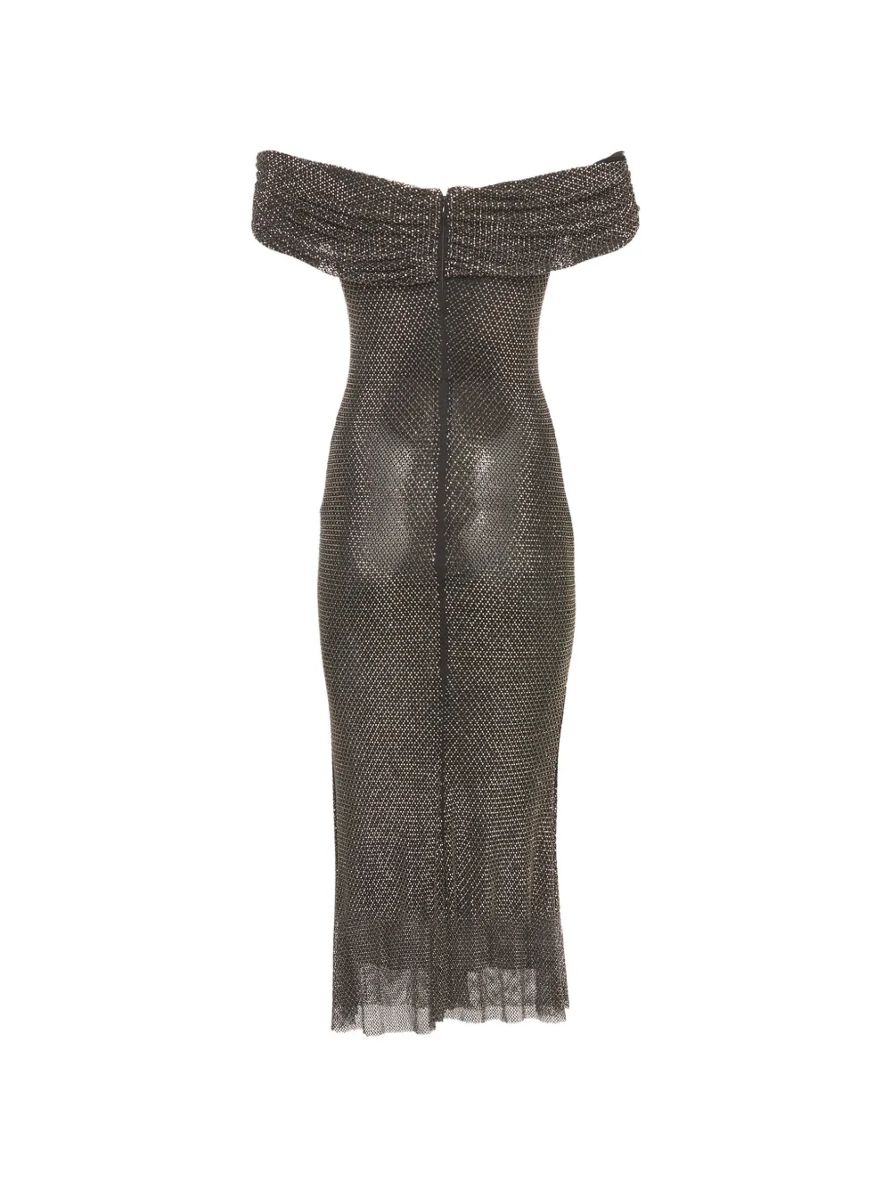 Self-Portrait off-shoulder fishnet midi dress - Black