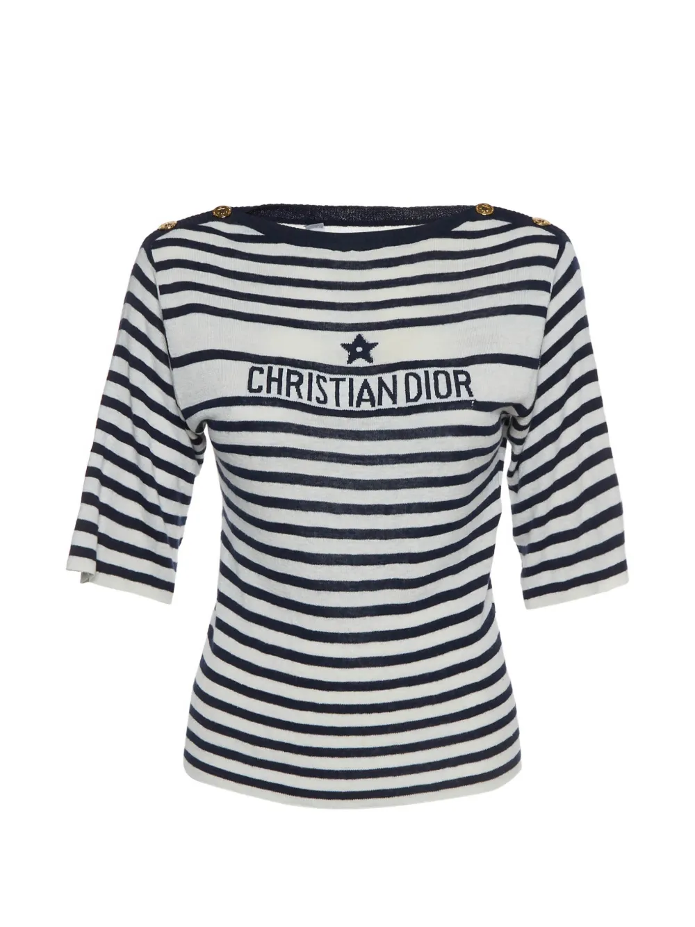 Christian Dior Pre-Owned striped logo-print top - Bianco
