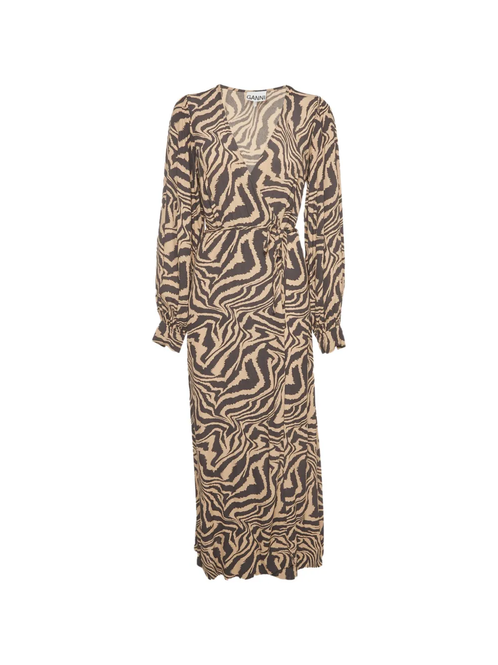 GANNI zebra-print wrap dress - Toni neutri