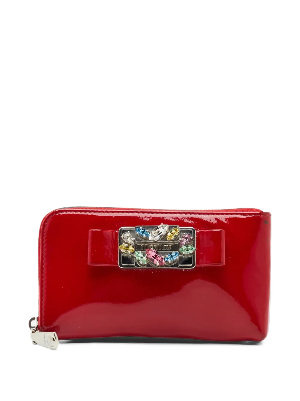 Miu Miu Pre-Owned crystal-embellished bow wallet - Rosso