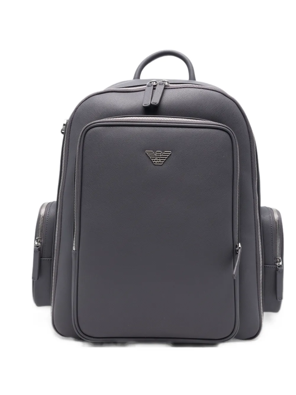 Emporio Armani logo-plaque saffiano-effect backpack - Grigio