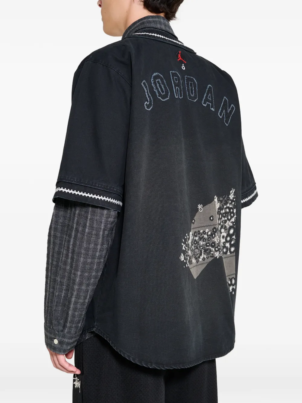 Jordan x Nomarhythm logo-patch floral-print shirt Zwart
