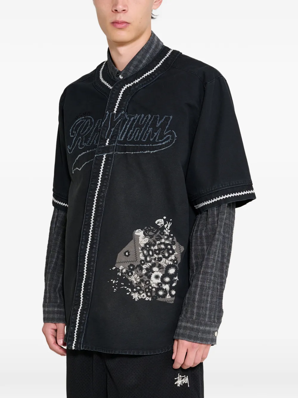 Jordan x Nomarhythm logo-patch floral-print shirt Zwart