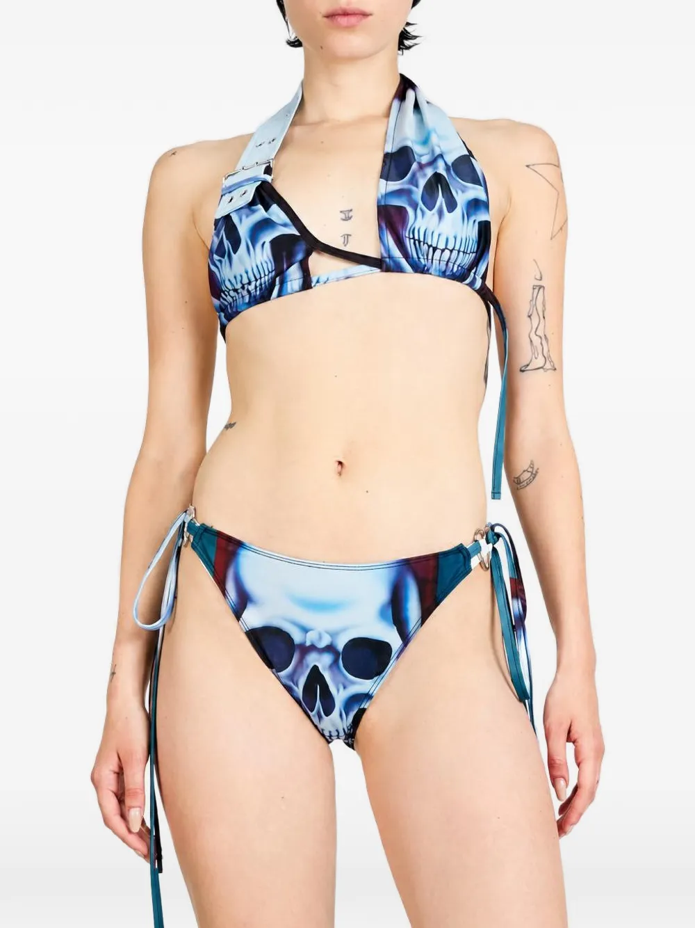 Ottolinger skull-print buckled bikini top Blauw