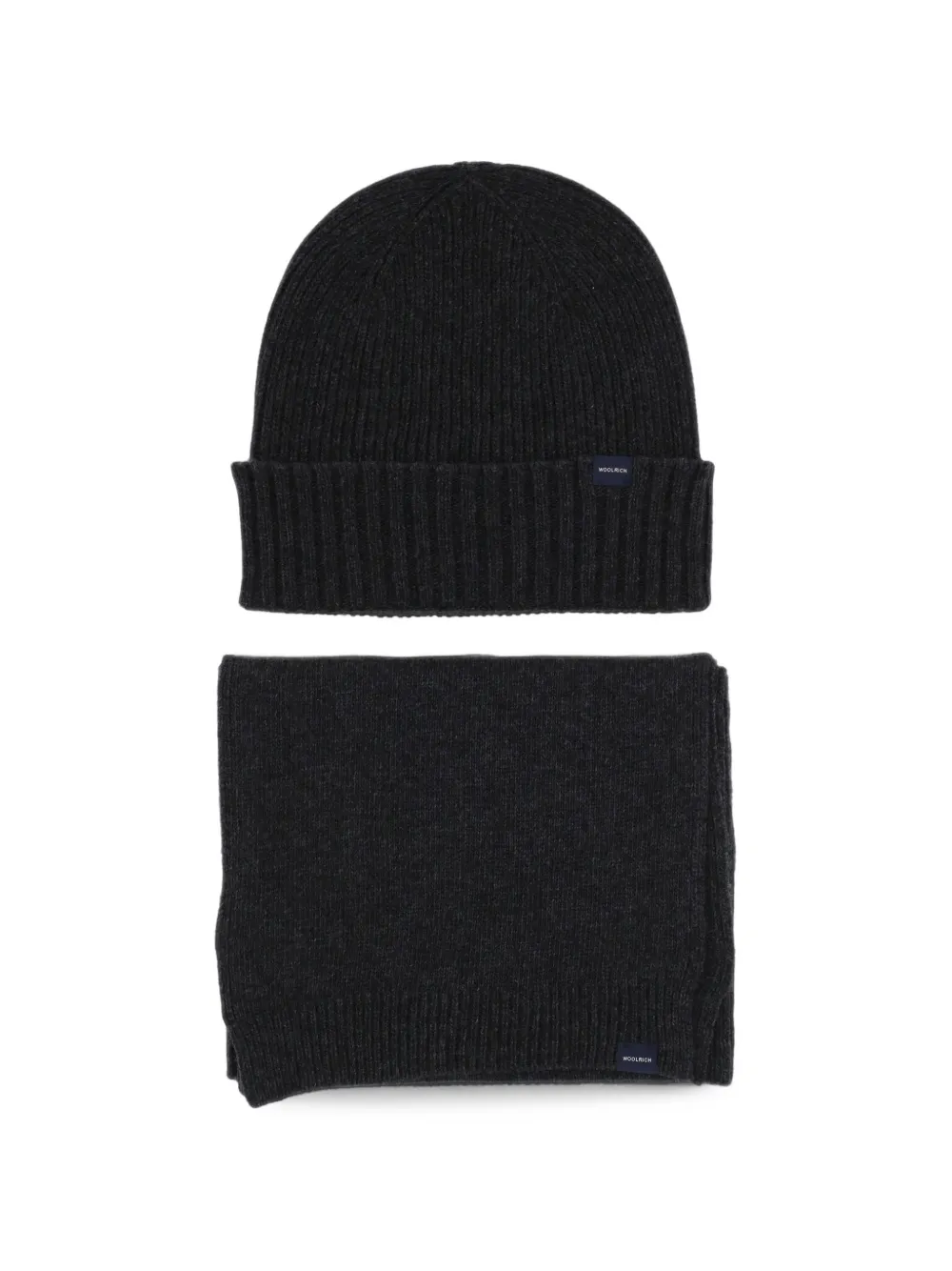 Woolrich ribbed-knit beanie hat scarf set (set of two) - Nero