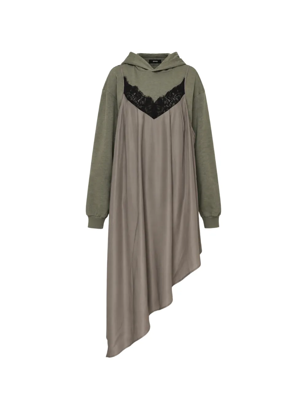 BONBOM lace-trim asymmetric hoodie Groen