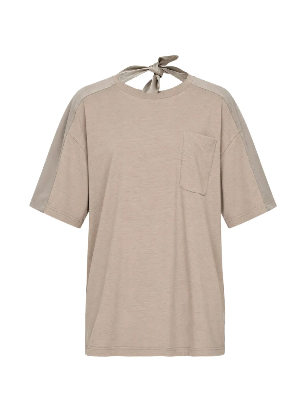 Undercover bow-detail panelled chest-pocket T-shirt Beige