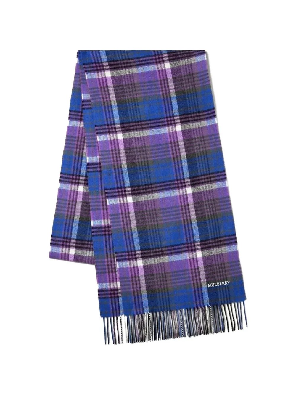 Mulberry check-pattern fringed scarf - Blu