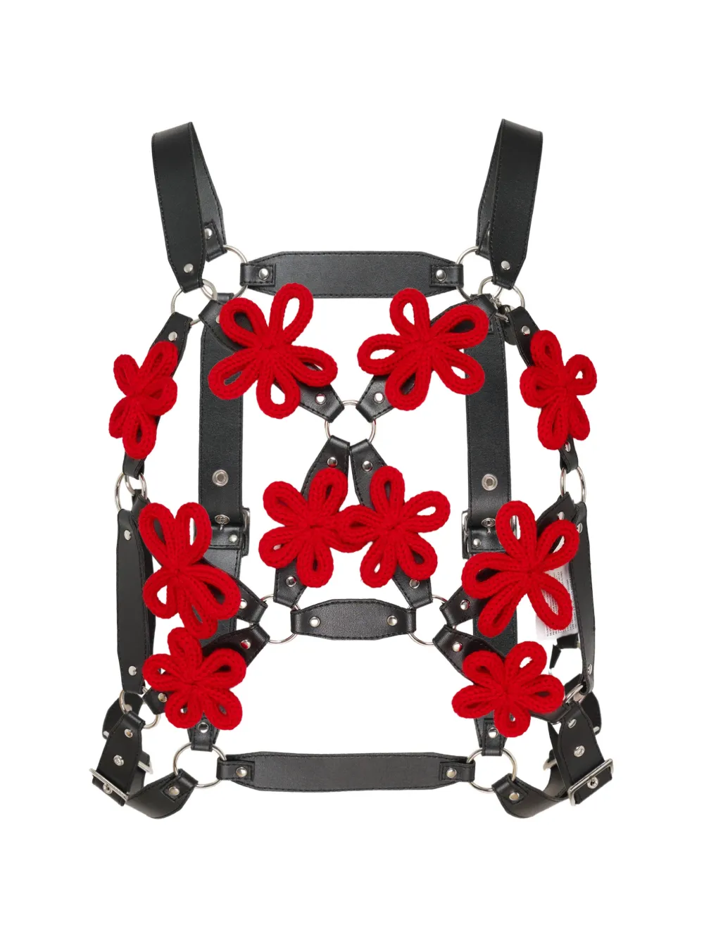 Noir Kei Ninomiya floral-applique harness top - Nero