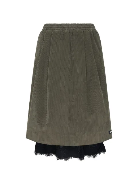 BONBOM lace-trim corduroy midi skirt