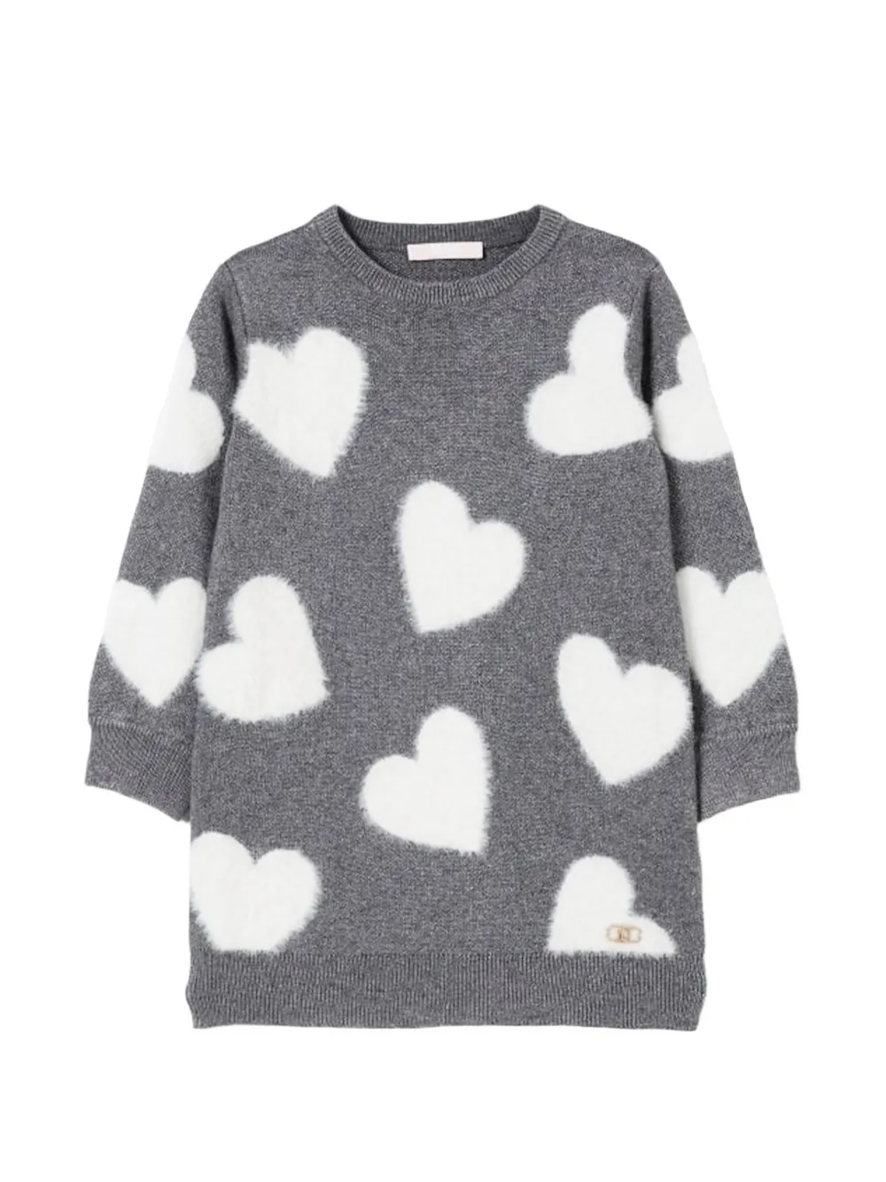 Liu Jo Kids heart-intarsia long-sleeve dress Grijs