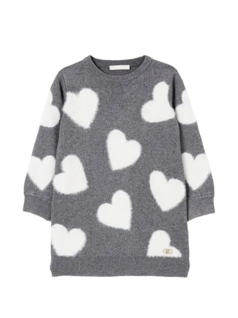 Liu Jo Kids heart-intarsia long-sleeve dress