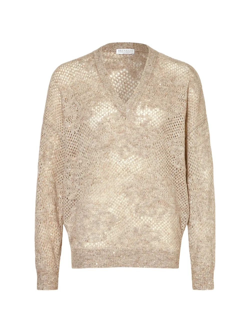 Brunello Cucinelli open-knit V-neck sweater Beige