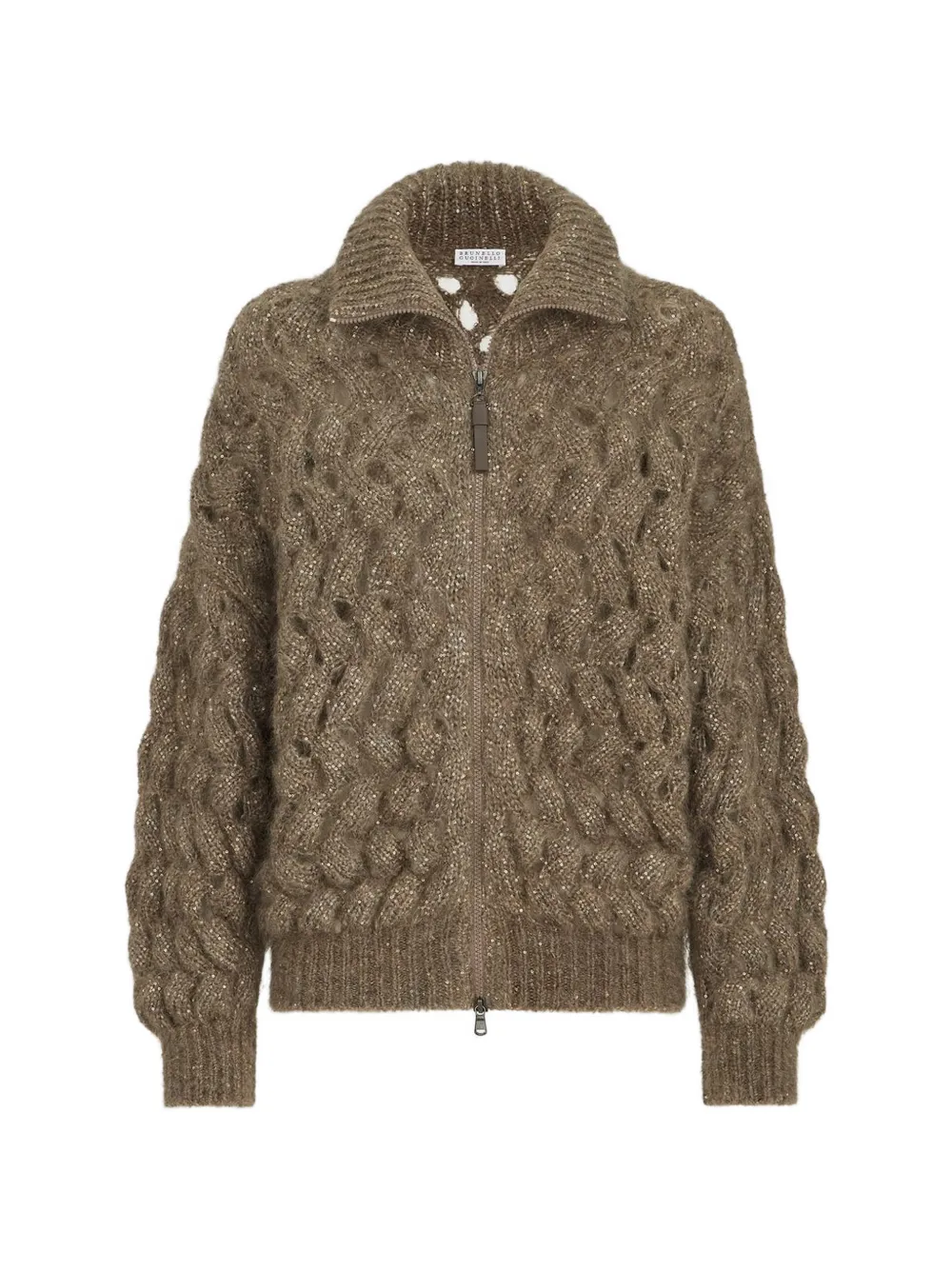 Brunello Cucinelli Dazzling zigzag cables cardigan in mohair and wool - Marrone