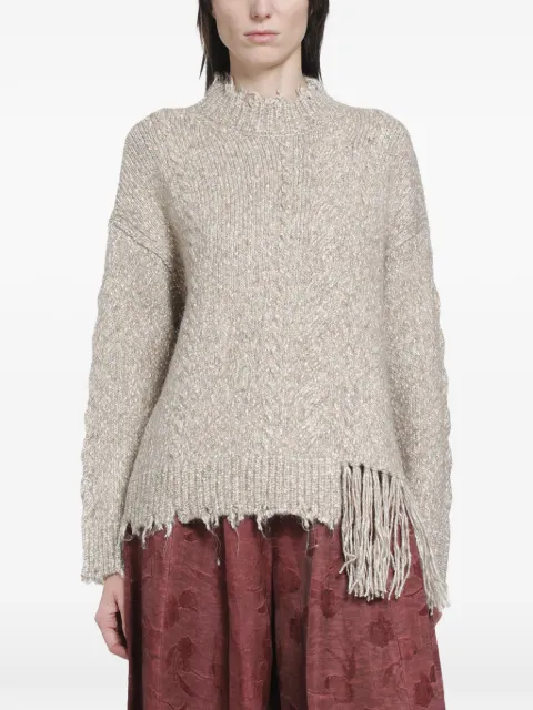 YA YI Mantra cable-knit fringe sweater