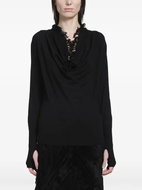 YA YI Cuenca draped frayed-trim sweater