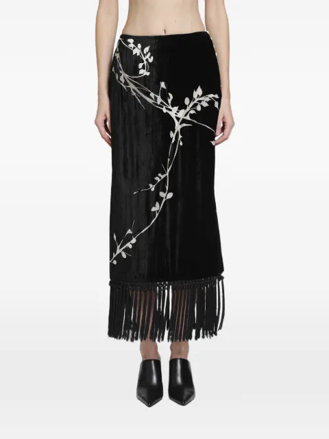 YA YI Bodhi embroidered fringed skirt